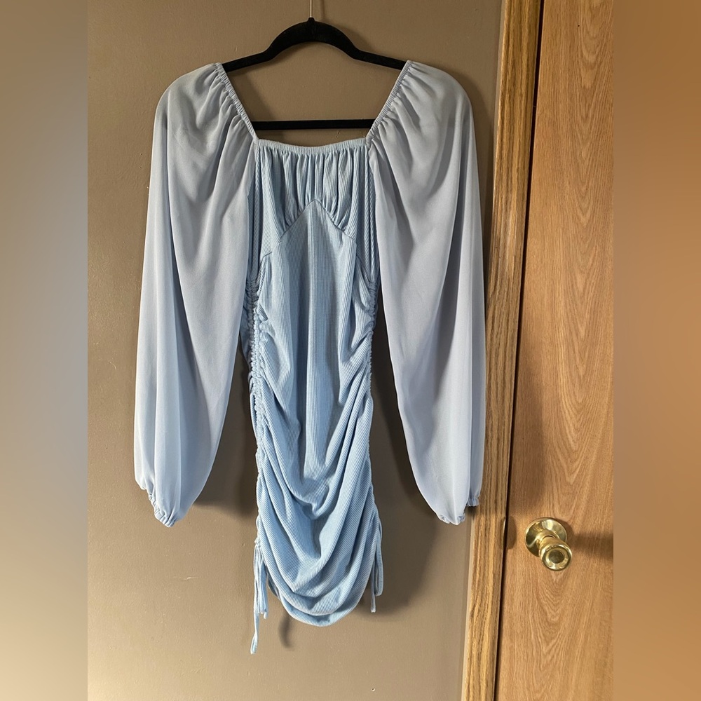 Elegant Light Blue Ruched Dress
